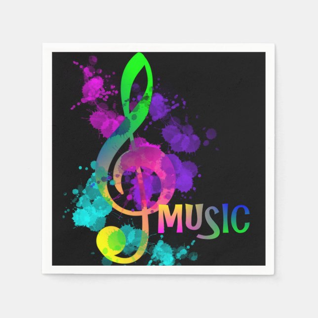 Music Themed Rainbow Treble Clef Napkin (Front)
