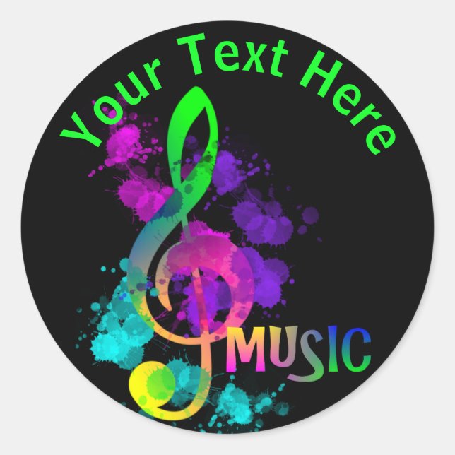 Music Themed Rainbow Treble Clef Personalized Classic Round Sticker (Front)