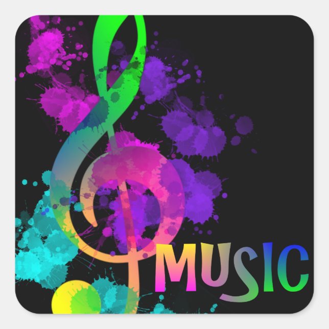 Music Themed Rainbow Treble Clef Square Sticker (Front)