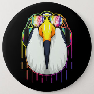 Music Toucan Dj With Headphones Musical Toucan Lov 6 Inch Round Button