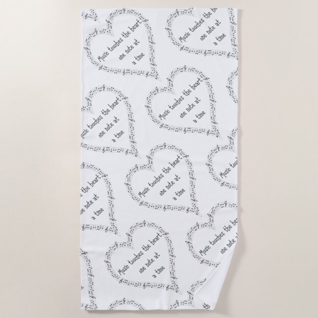 Music Touches the Heart Inspirational Quote Beach Towel (Front)