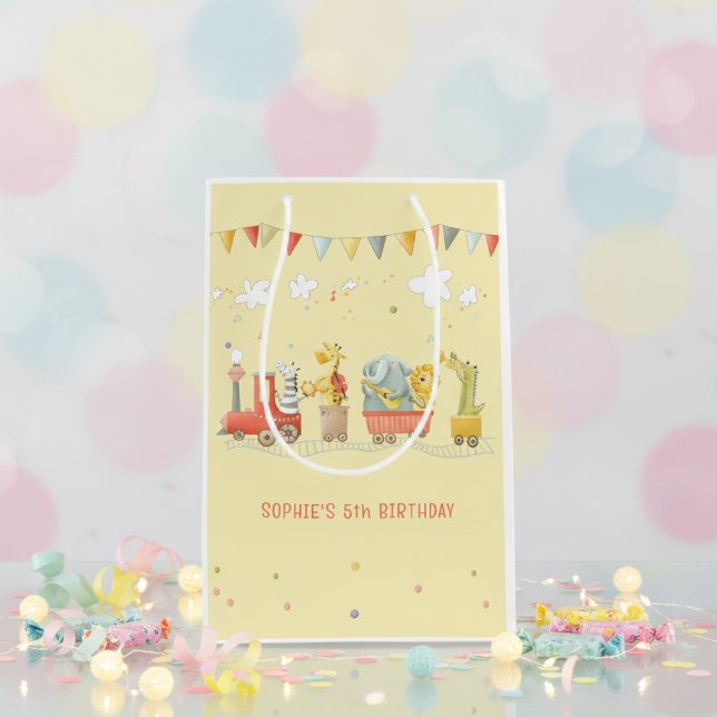 Music train with animals kids birthday medium gift bag (Creator Uploaded)