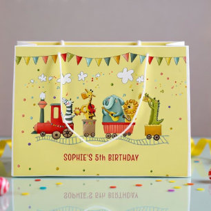 Music train with wild animals kids birthday large gift bag