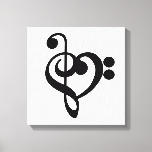 Music Treble Bass Clef Heart Canvas Print
