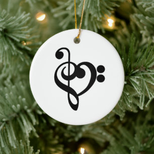 Music Treble Bass Clef Heart Ceramic Ornament