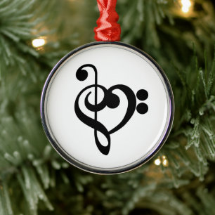 Music Treble Bass Clef Heart Metal Ornament