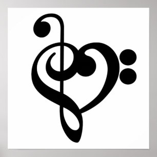 Music Treble Bass Clef Heart Poster