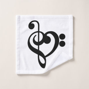 Music Treble Bass Clef Heart Wash Cloth