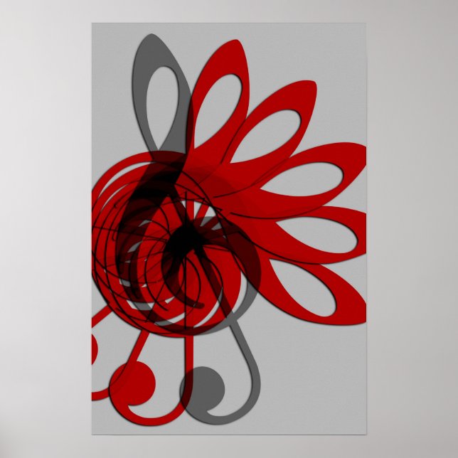 Music Treble Clef Abstract in Grey Red and Black Poster (Front)