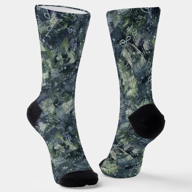 Music Treble Clef and Notes Abstract Pattern Socks (Angled)