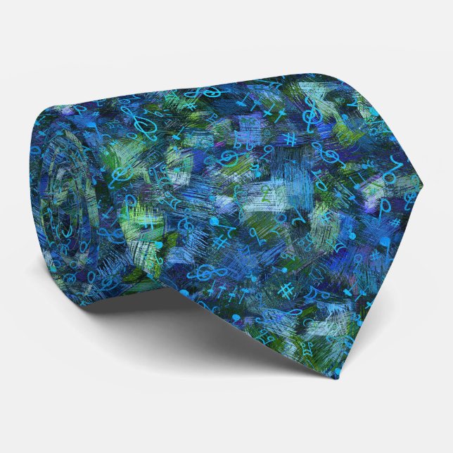 Music Treble Clef and Notes Abstract Pattern Tie (Rolled)