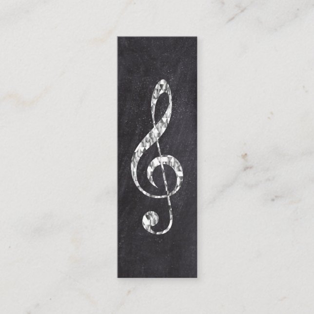 Music Treble Clef Chrome Personalized Mini Business Card (Front)