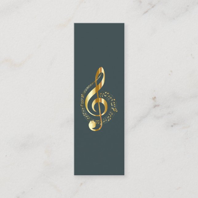 Music Treble Clef Chrome Personalized Mini Business Card (Front)