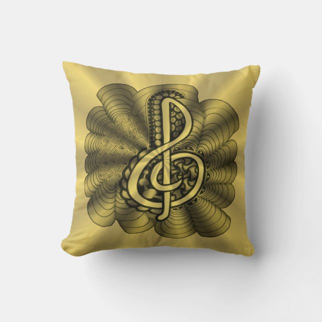Music Treble Clef Gold Customized Throw Pillow (Front)