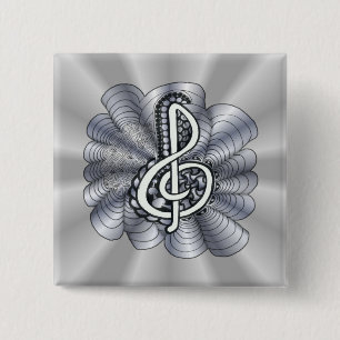Music Treble Clef Silver 2 Inch Square Button
