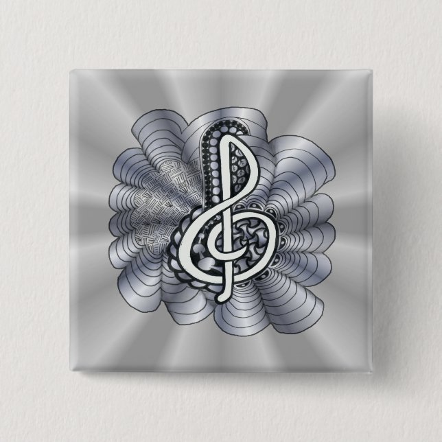 Music Treble Clef Silver 2 Inch Square Button (Front)