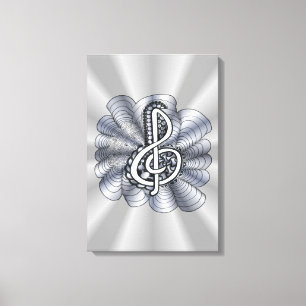 Music Treble Clef Silver Canvas Print