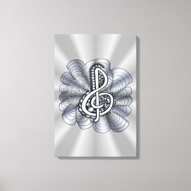Music Treble Clef Silver Canvas Print (Front)