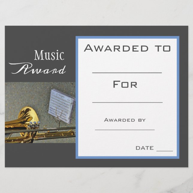 Music trombone award certificate music teacher (Front)