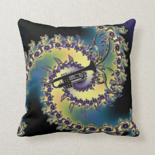 Music Trumpet and Notes Fractal Swirl Pillow