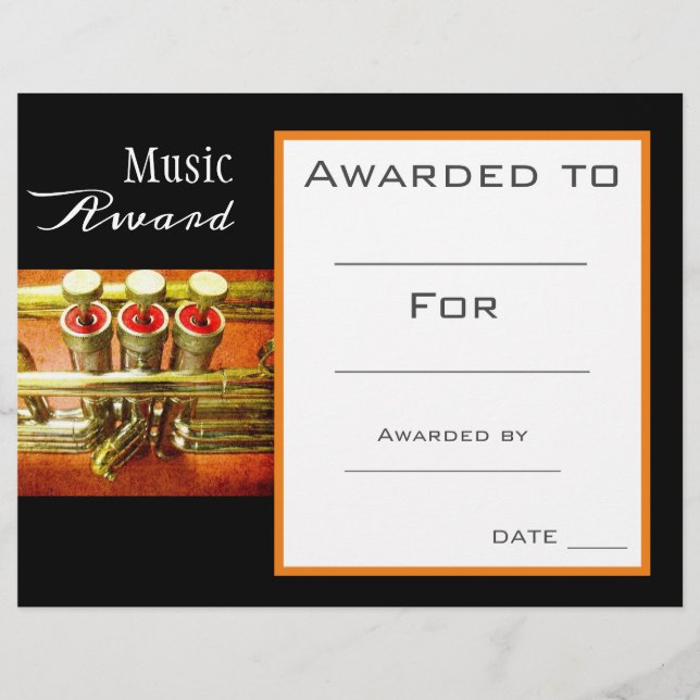 Music trumpet award certificate music teacher (Front)