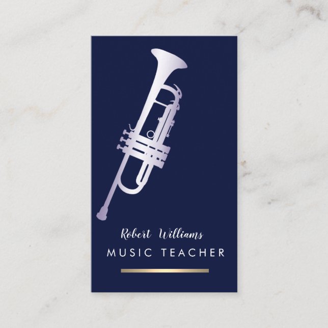 Music Trumpet Instrument Bass Band  Musician Business Card (Front)