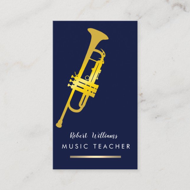 Music Trumpet Instrument Bass Band  Musician Gold Business Card (Front)