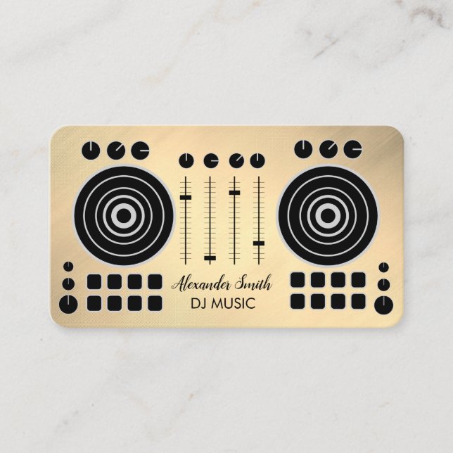 Music Turntable Black and Gold DJ Player Business  Card (Front)
