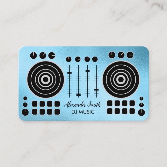 Music Turntable Blue White DJ Player Sound Engine  Business Card (Front)