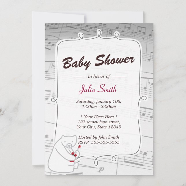 Music Ukulele Bear Baby Shower Invitation (Front)