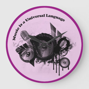 Music Universal Language Pink Black Large Clock