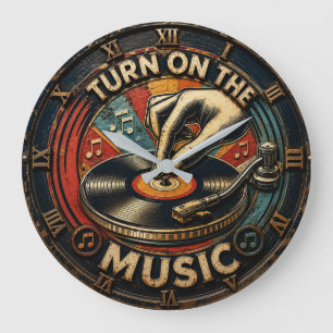 Music Vintage Turntable Vinyl Record Player Large Clock