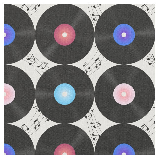 Music Vinyl Records Music Notes Fabric (Close Up)