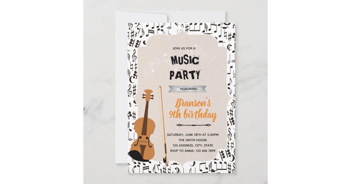 Music violin birthday party theme invitation Zazzle