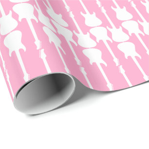 Music White Electric Guitar Stripes Carnation Pink Wrapping Paper