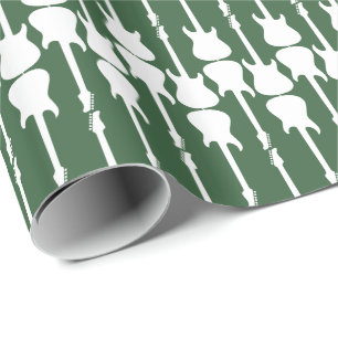 Music White Electric Guitar Stripes, Hunter Green Wrapping Paper