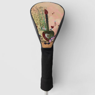 Music, wonderful heart guitar with flowers, birds golf head cover
