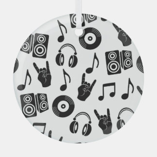 Musical Accessories: Monochrome Vintage Pattern. Glass Ornament