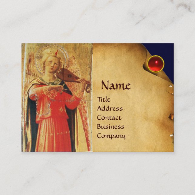 MUSICAL ANGEL IN RED AND GOLD BUSINESS CARD (Front)