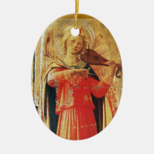 MUSICAL ANGEL  IN RED AND GOLD Ruby Gem stone Ceramic Ornament