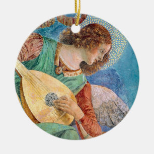 Musical angel playing guitar ceramic ornament
