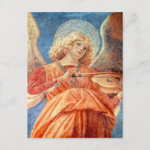 Musical angel playing the violin fresco postcard