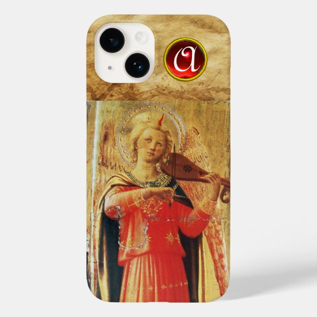 MUSICAL ANGEL PLAYING VIOLIN IN RED,GOLD MONOGRAM Case-Mate iPhone CASE (Back)