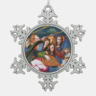 MUSICAL ANGELS FROM THE CORONATION OF THE VIRGIN SNOWFLAKE PEWTER CHRISTMAS ORNAMENT