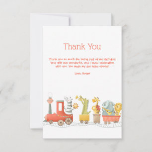 Musical Animal Train Birthday Thank You Card
