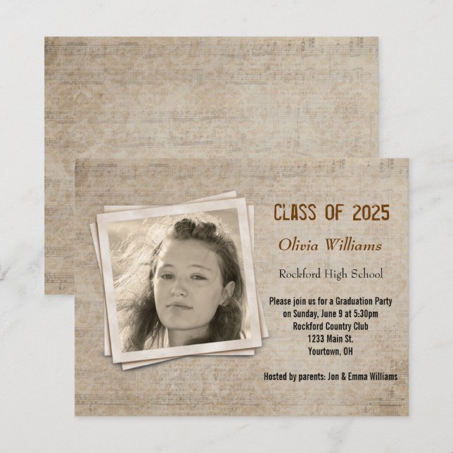 Musical background for Graduation Party Invitation (Front/Back)