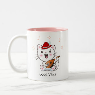 Musical Bard Kitty Cat with Mandolin Two-Tone Coffee Mug
