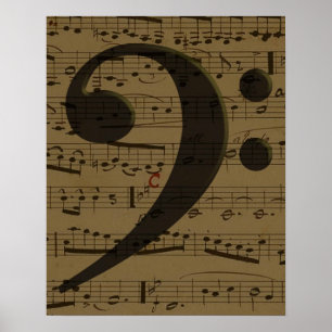 Musical Bass Clef sheet music Poster