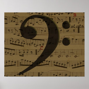 Musical Bass Clef sheet music Poster