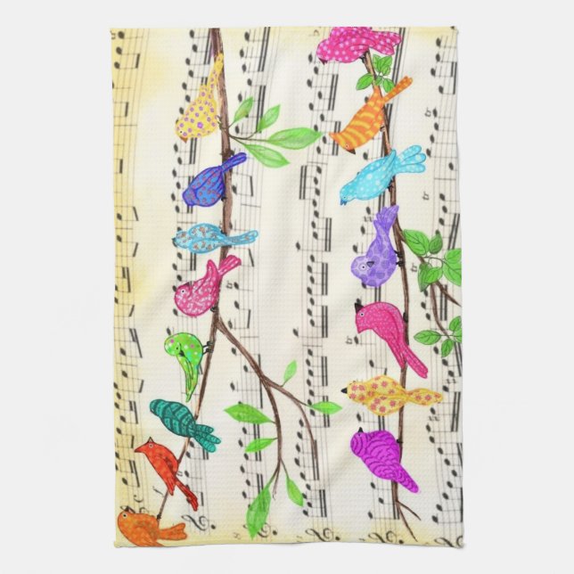 Musical Birds Kitchen Towel (Vertical)